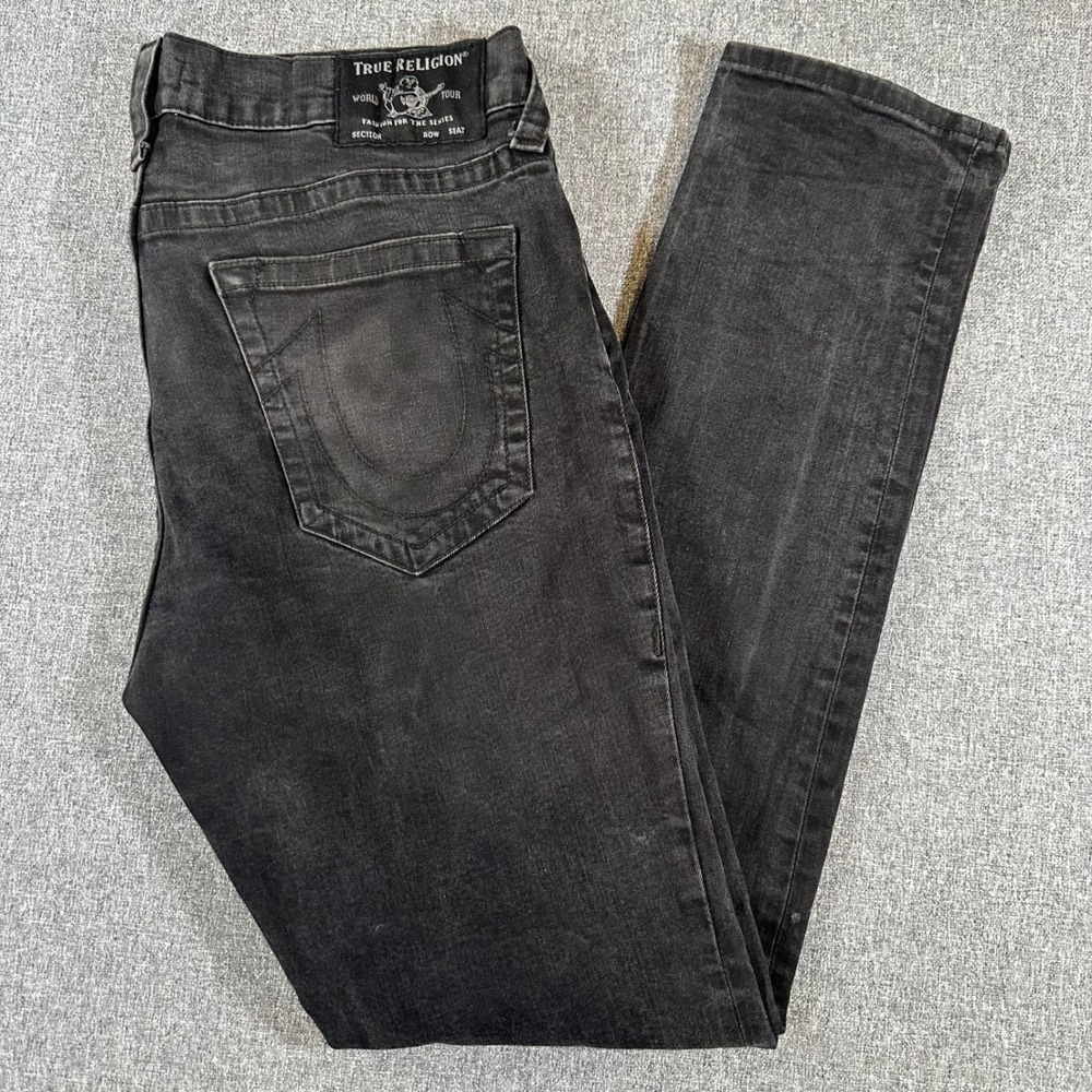 True Religion Rocco Relaxed Skinny Jeans Mens 36 Black Denim Faded Pants 1035